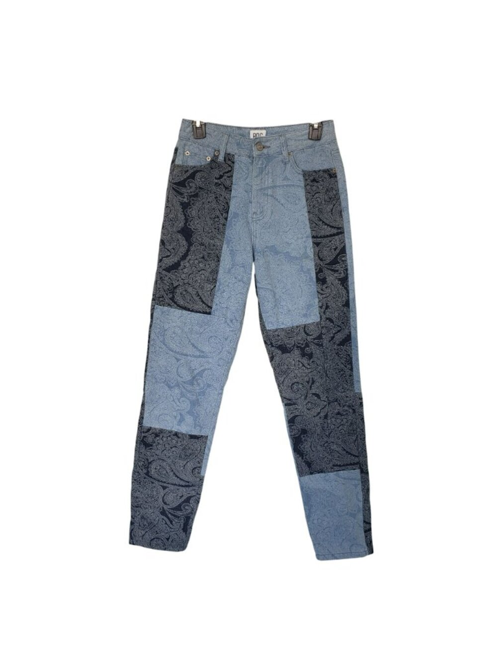 Urban Outfitters BDG Blue Paisley Patchwork Bandana Print Mom Jeans Retro Vtg - Picture 3 of 11
